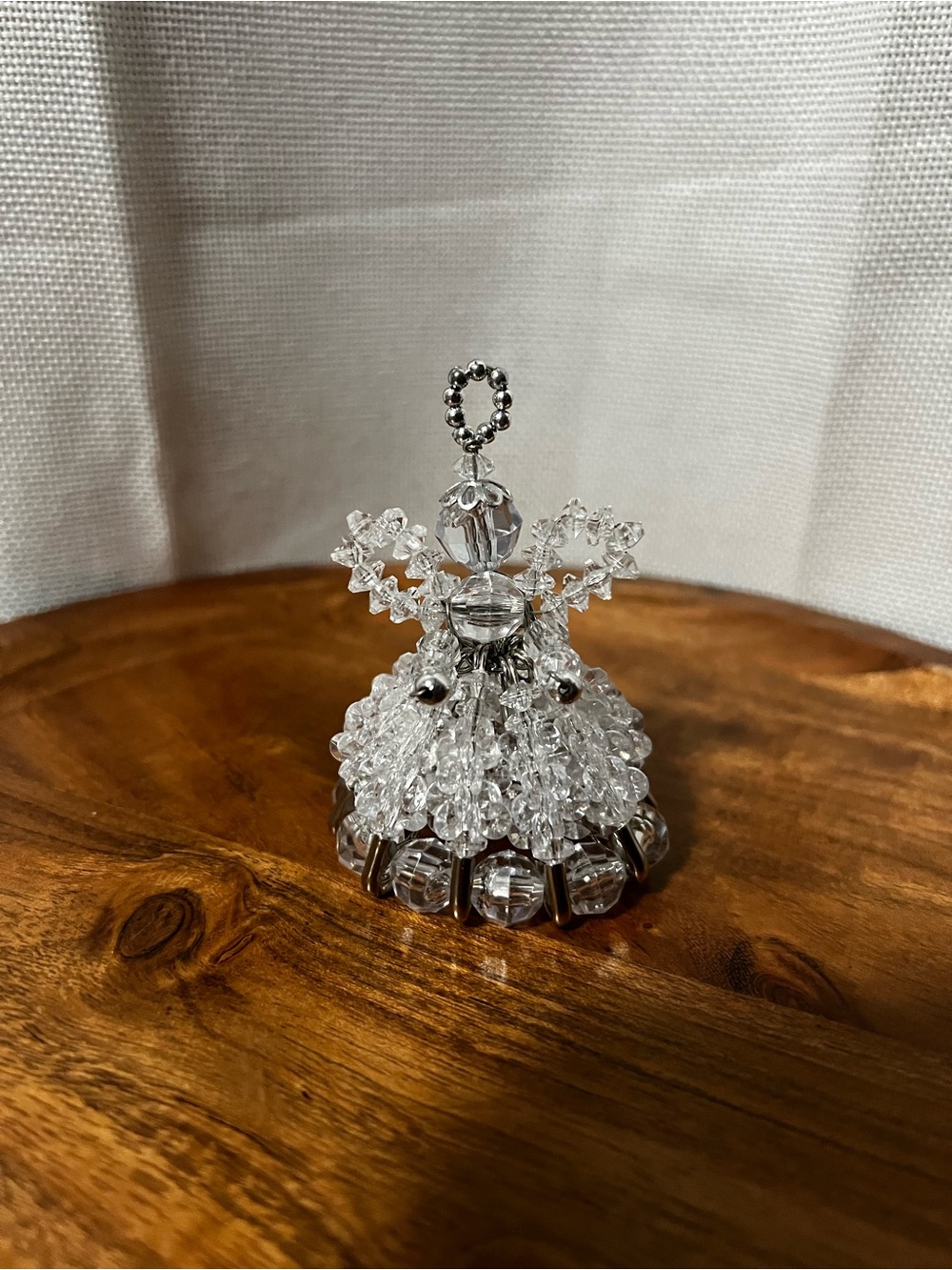 Angel Handmade Beaded Safety Pin Angel Christmas Ornament Vintage Clear Beads